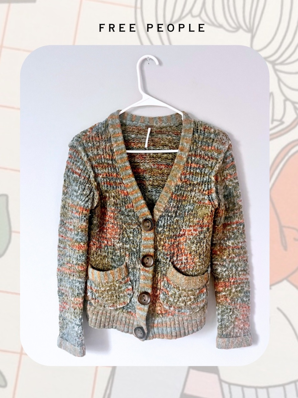 Free People Multicolor Knit Cardigan - Olive, Rust, Cream